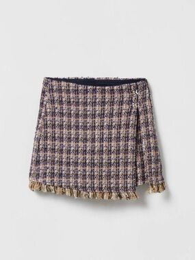 NWT- New Zara Girls Brown Purple Tweed Skort  Shorts Fringed Size 11-12